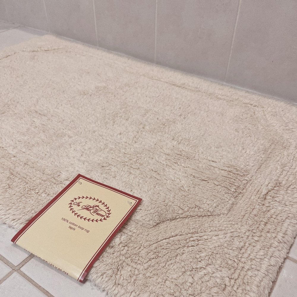 Bathroom Bath Mat Rug Beige - 100% Cotton Loop Rug Tapis - Machine Washable NEW